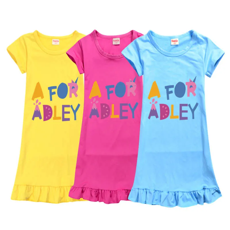 Naujas adley Nightdress Paauglių mergaičių naktiniai marškiniai, pižamos Suknelės Vaikams, Cartoon Vasaros Pižamą Namų Drabužiai Vaikams Sleepwear Gecelik