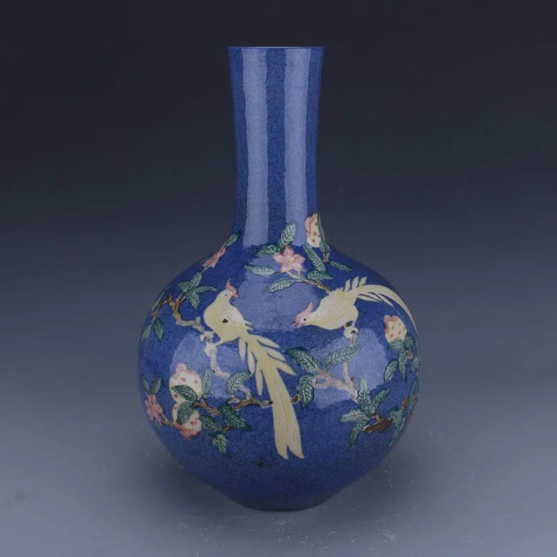 Antikvariniai Ming Vazą Tradicinės Kinų Mėlynos Keraminės snaigės paukščių, Gėlių Vaza Namų Biuro Apdailos