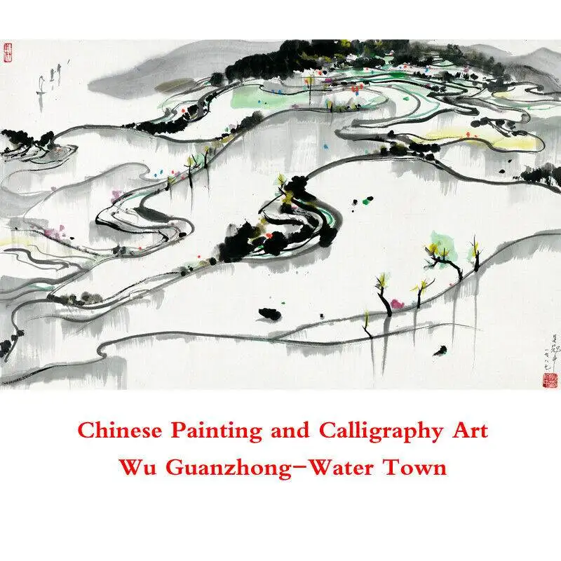 Kinų Tapybos ir Kaligrafijos Meno Wu Guanzhong-Vandens Miestas 69.26X111.4cmWater sistema senovės miesto kraštovaizdį